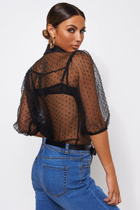 Black Dobby Mesh Blouse