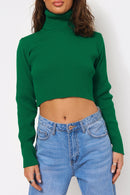 Green Crop Polo Neck Jumper