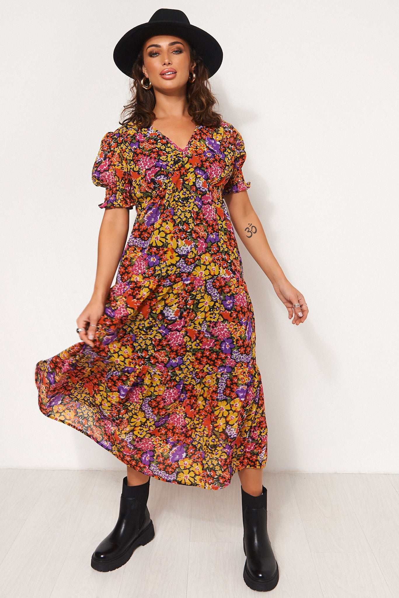 Gina Floral Tie Back Midi Dress