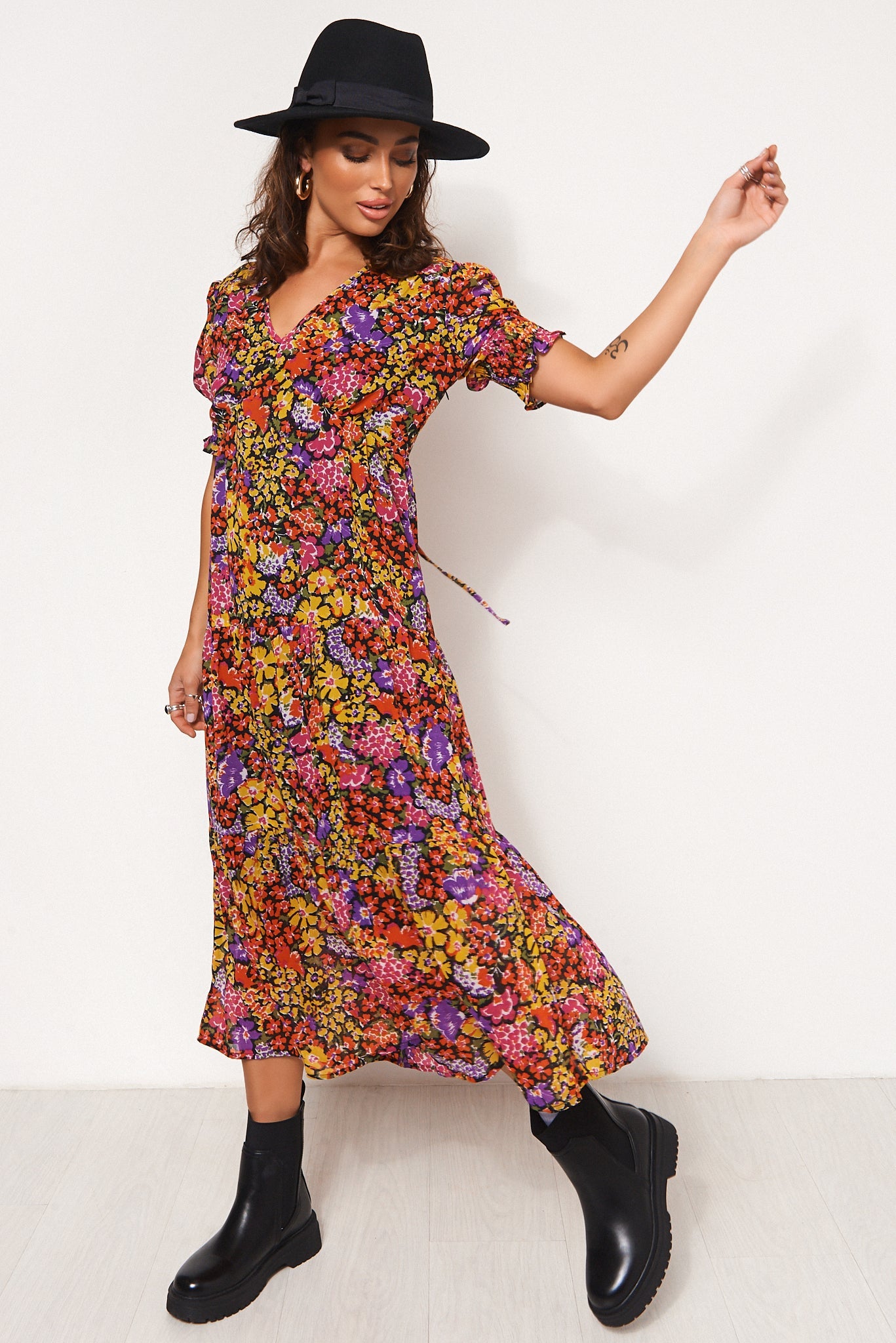 Gina Floral Tie Back Midi Dress