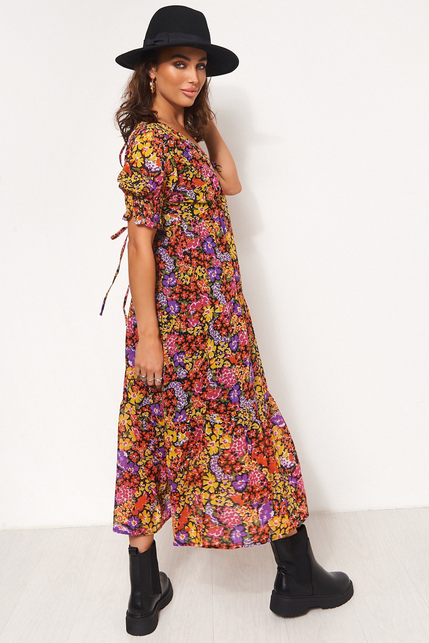 Gina Floral Tie Back Midi Dress