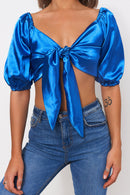 Blue Satin Tie Top