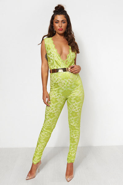 Tiki Lime Green Lace Jumpsuit