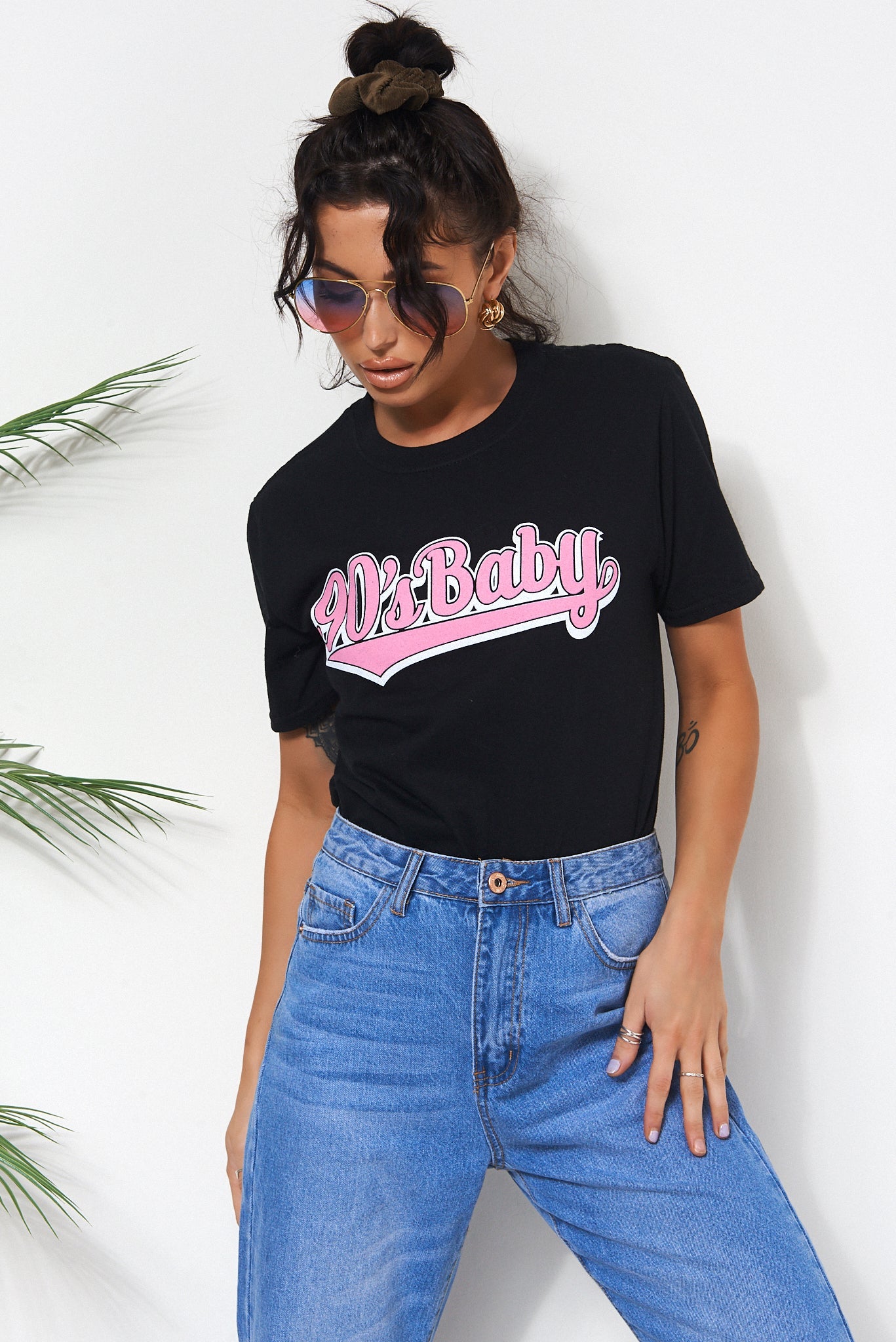 90s Baby Black Oversized Slogan T-Shirt