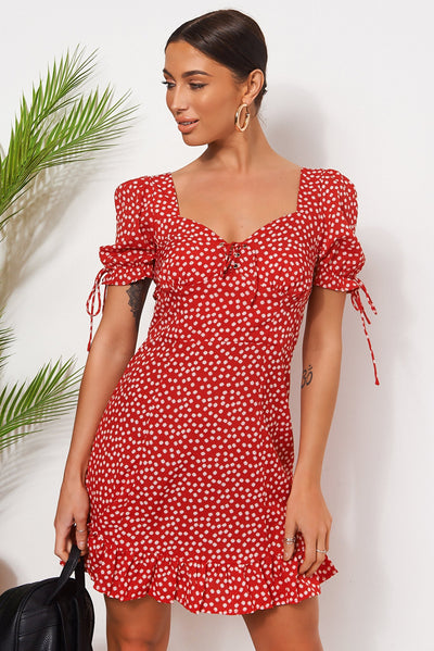 Callie Red Puff Sleeve Shift Dress