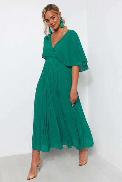 Tama Green Cape Sleeve Maxi Dress