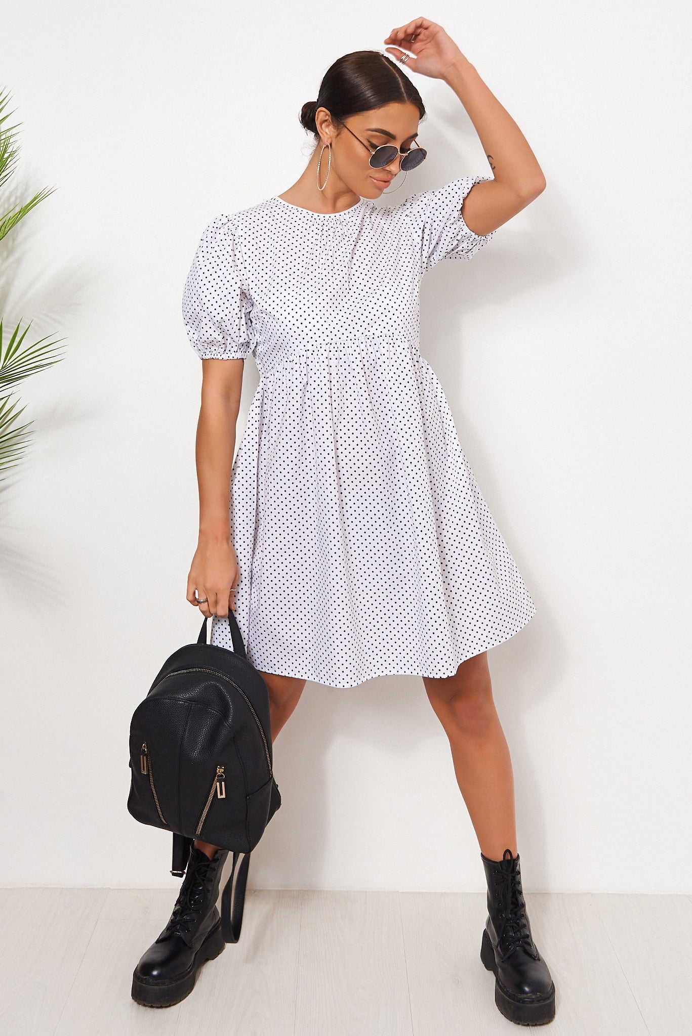 White Polka Dot Smock Dress