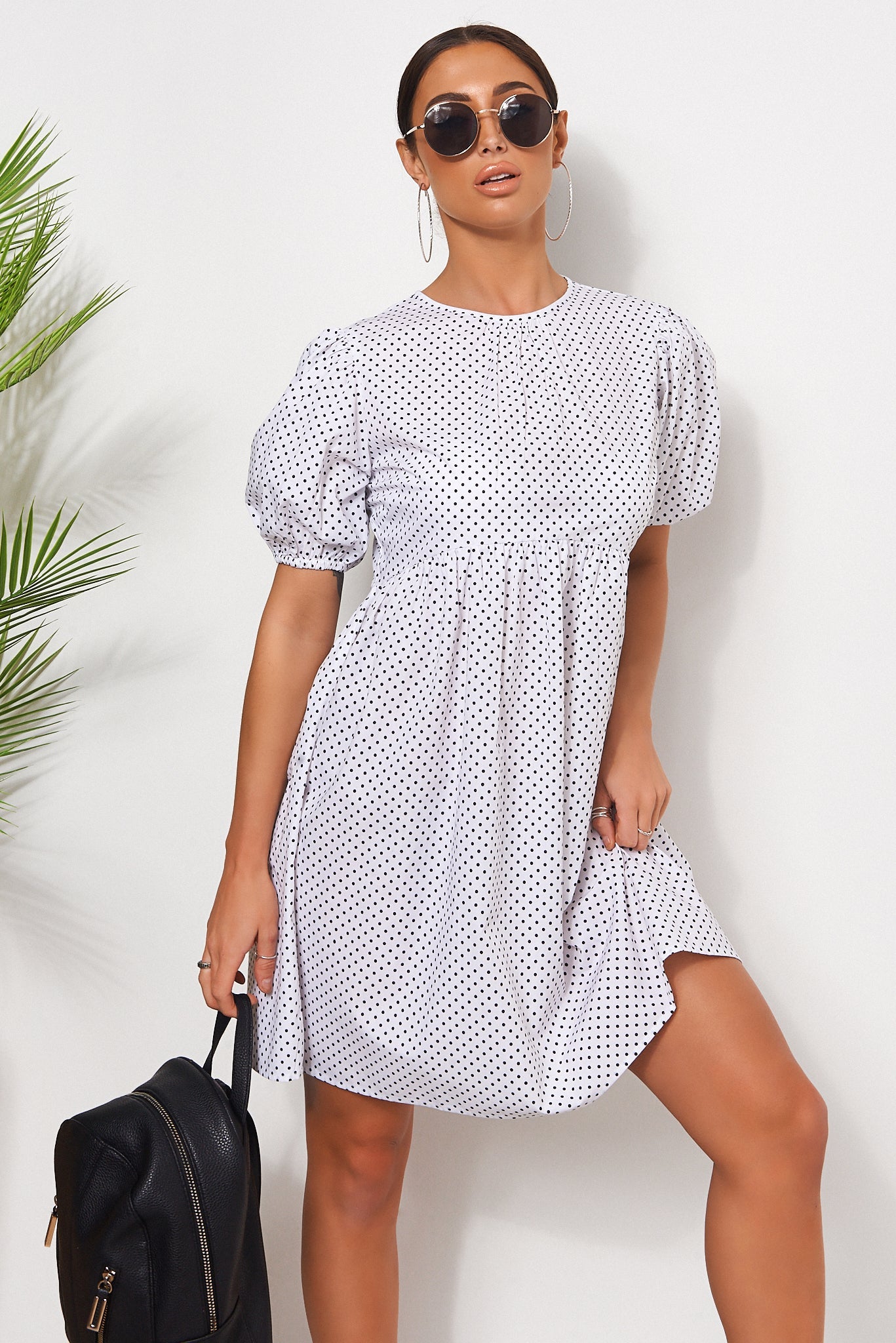 White Polka Dot Smock Dress