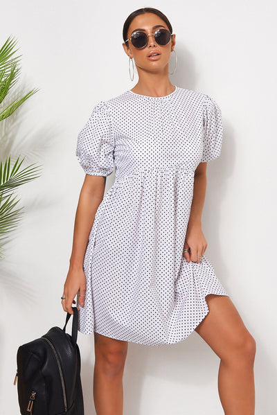 White Polka Dot Smock Dress