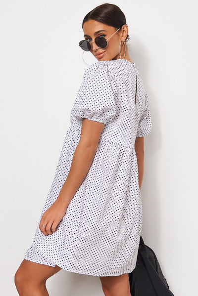 White Polka Dot Smock Dress