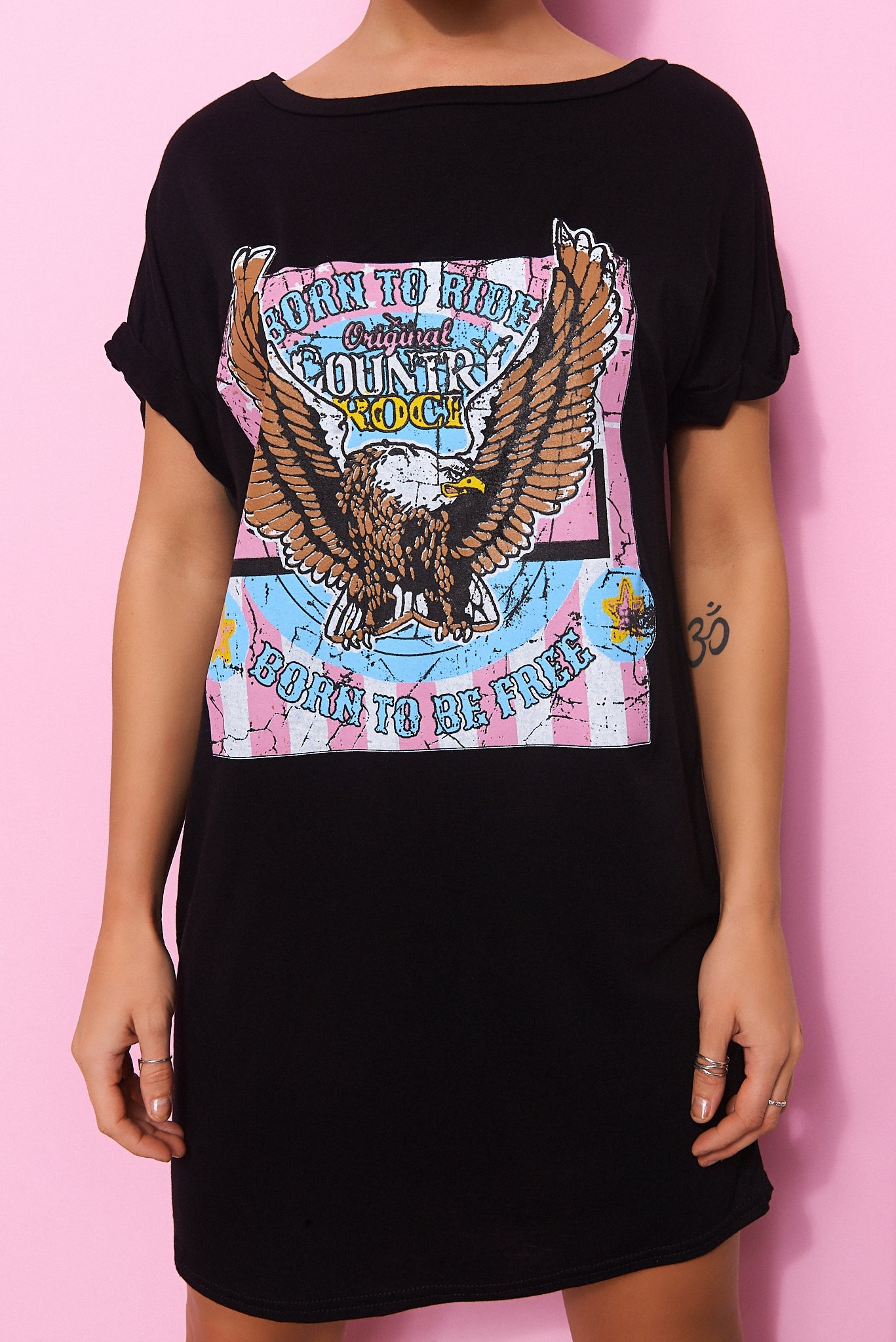 Born To Ride Oversized Pink Slogan Tee