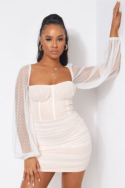 Abbie White Mesh Bodycon Dress