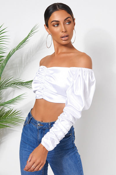 White Satin Crop Top