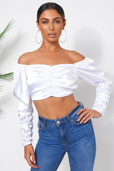 White Satin Crop Top