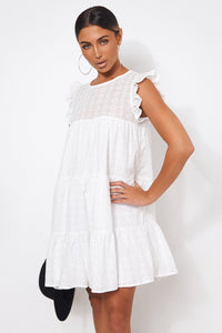 Kiya White Broderie Anglaise Smock Dress