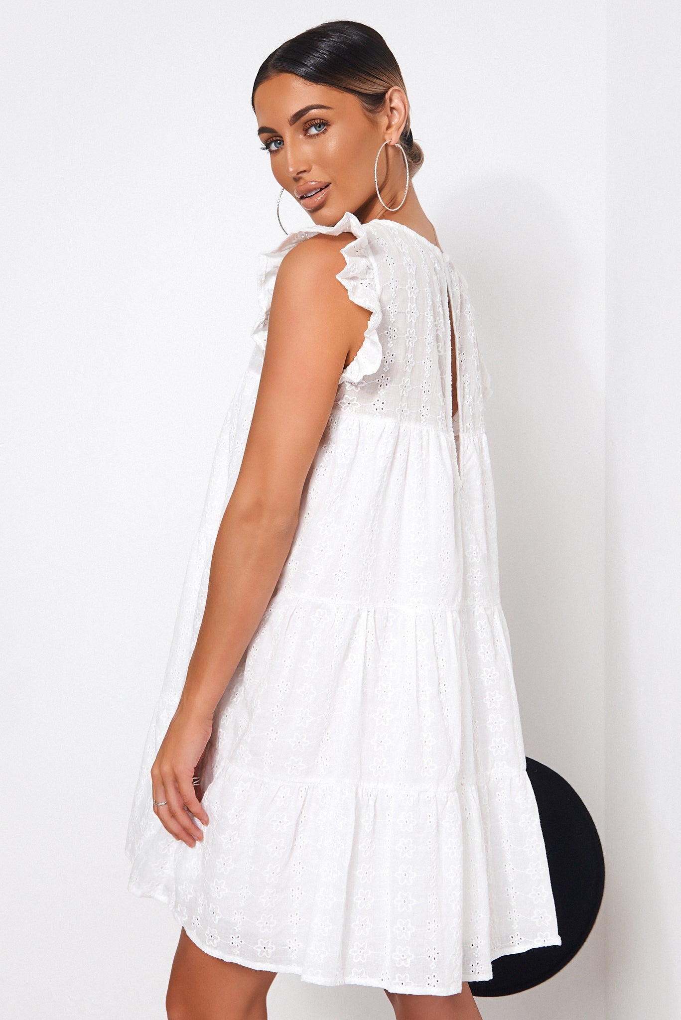 Kiya White Broderie Anglaise Smock Dress