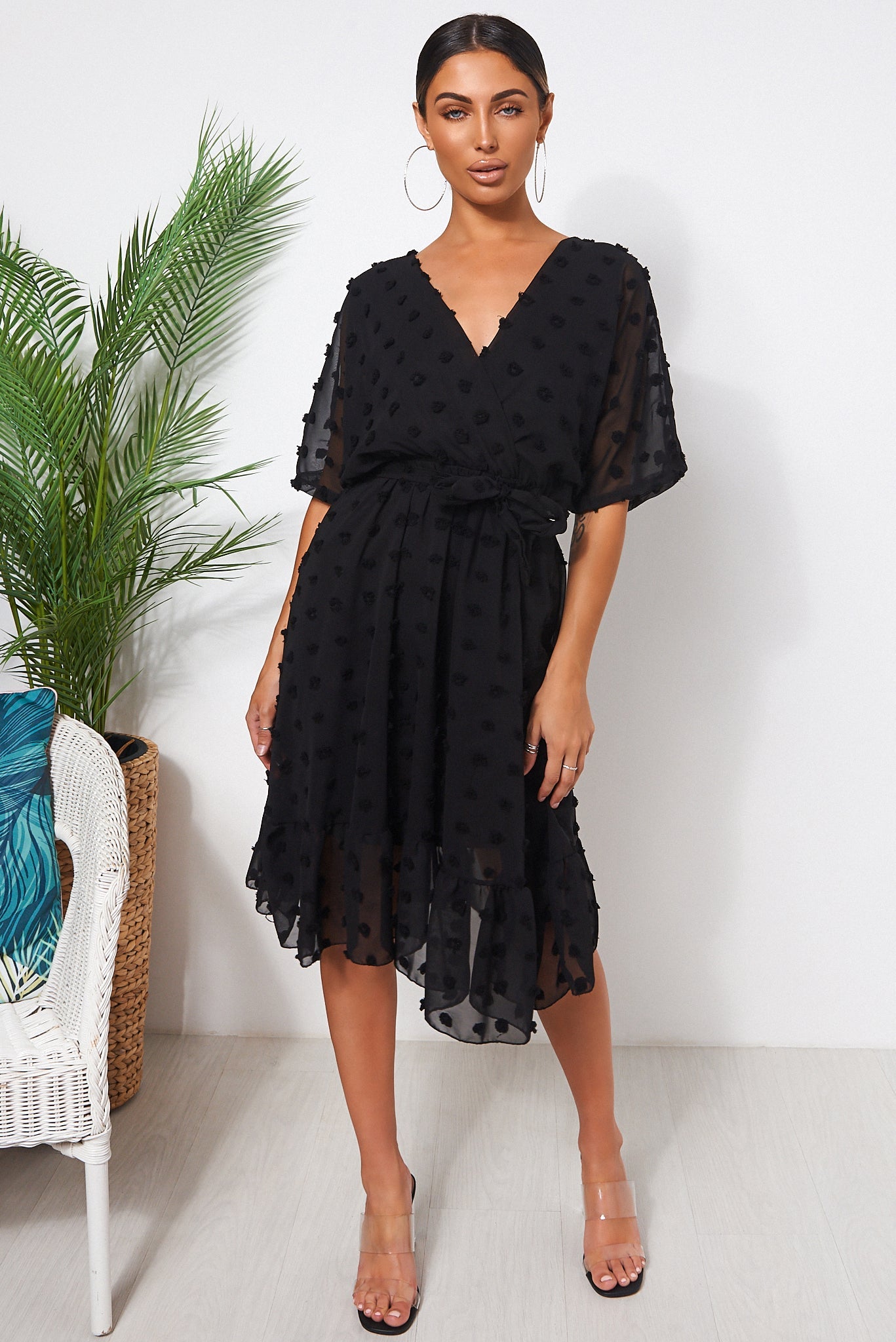 Biba Black Wrap Dobby Dress