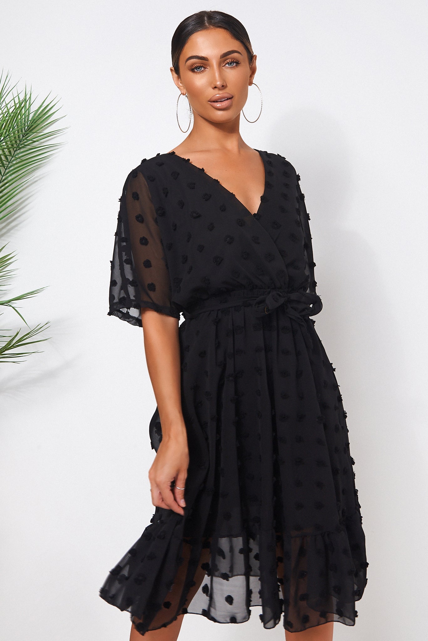 Biba Black Wrap Dobby Dress