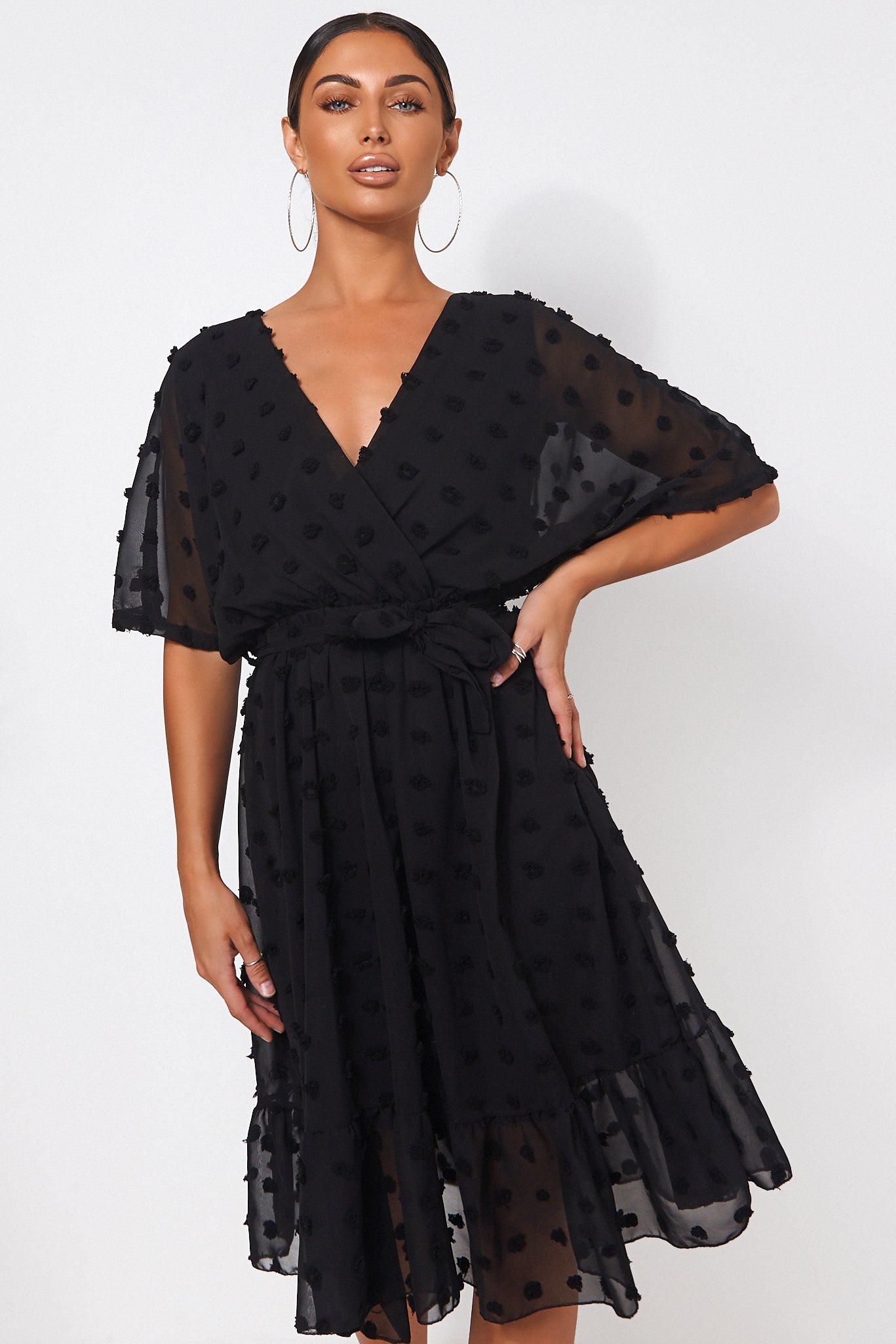 Biba Black Wrap Dobby Dress