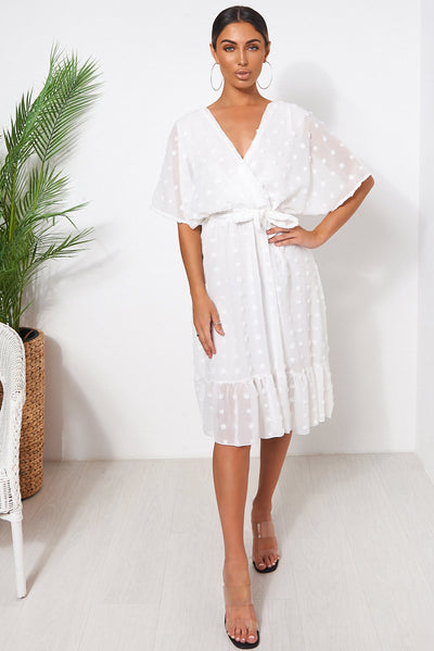 Biba White Wrap Dobby Dress