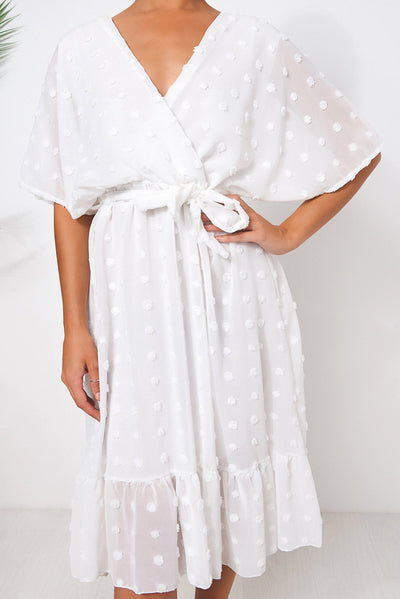 Biba White Wrap Dobby Dress