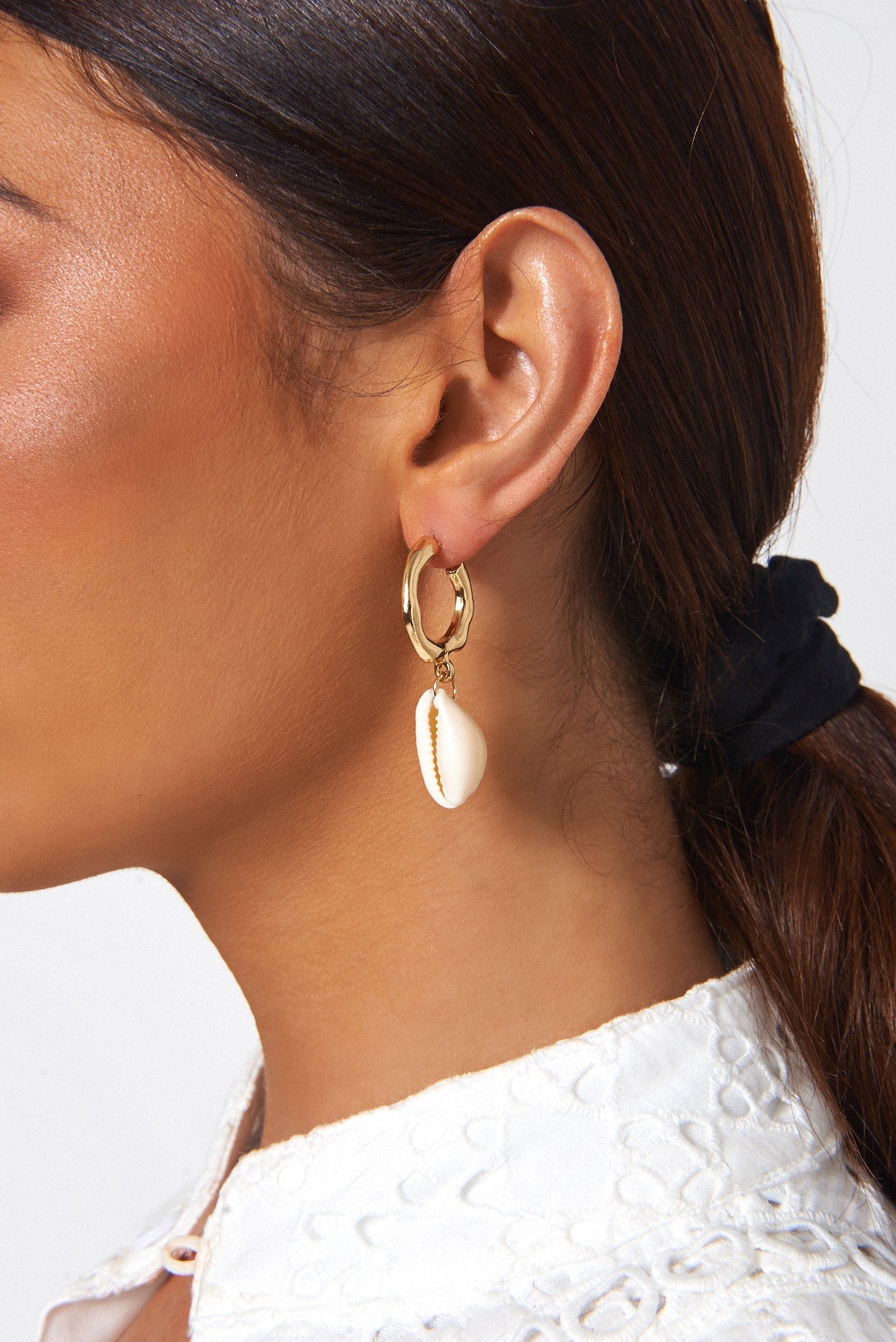 Bamboo Gold Hoop Shell Earrings