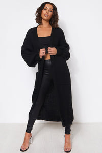 Bren Black Balloon Sleeve Maxi Cardigan