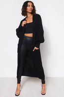 Bren Black Balloon Sleeve Maxi Cardigan