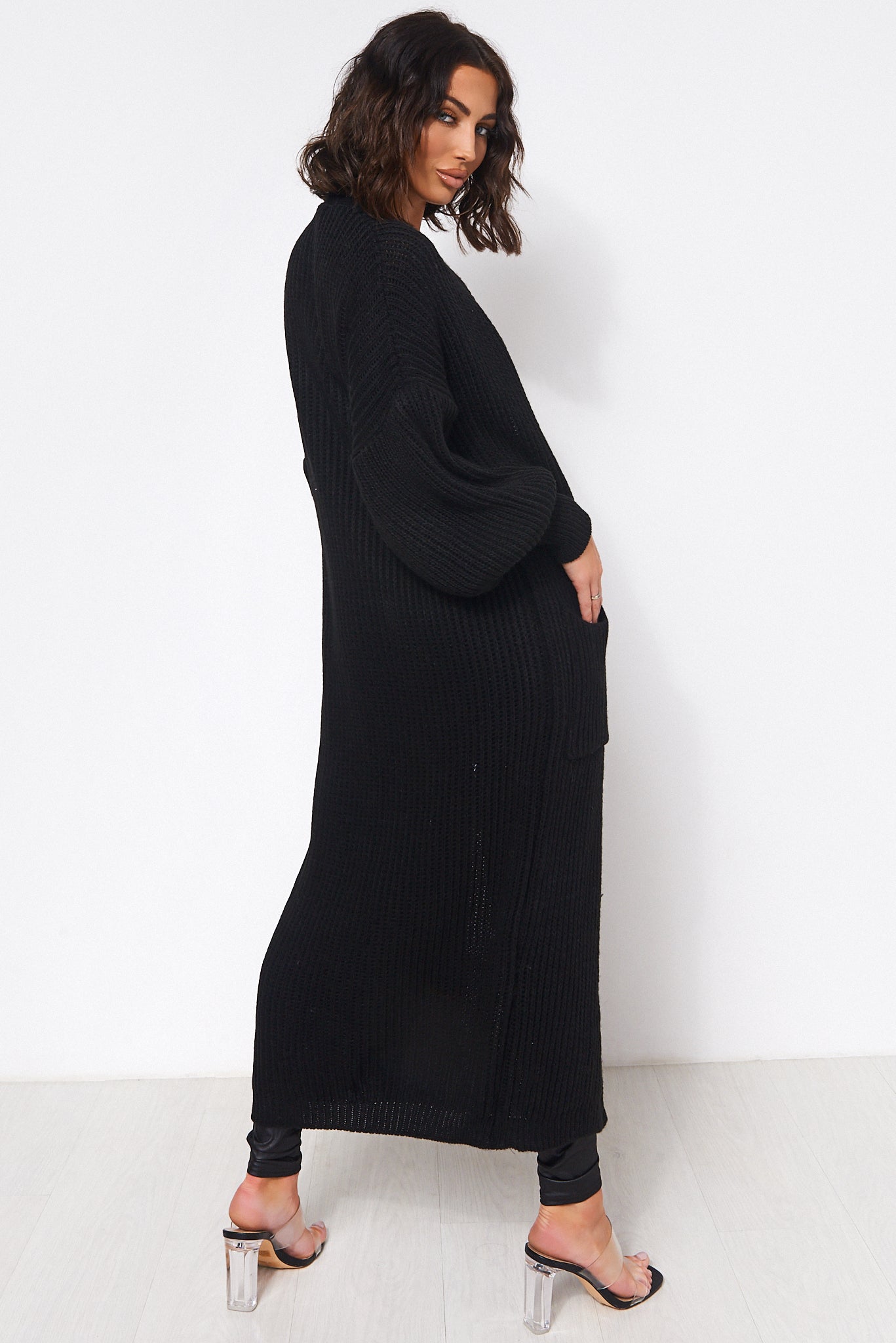 Bren Black Balloon Sleeve Maxi Cardigan