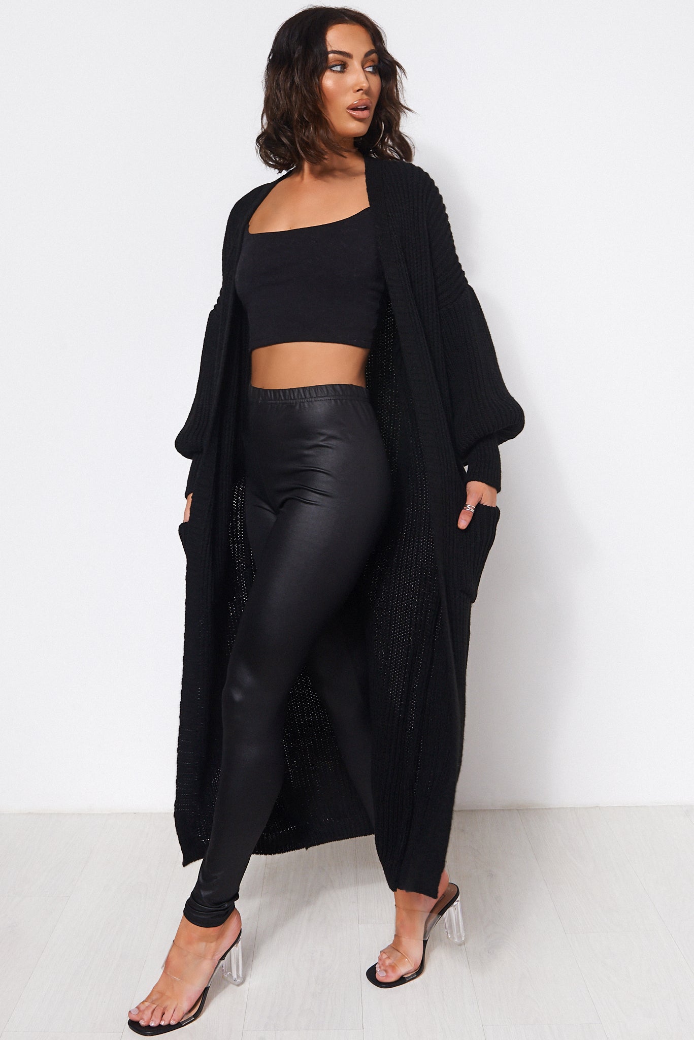 Bren Black Balloon Sleeve Maxi Cardigan