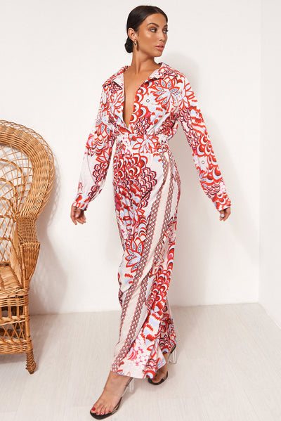 Tulum Red Scarf Print Jumpsuit