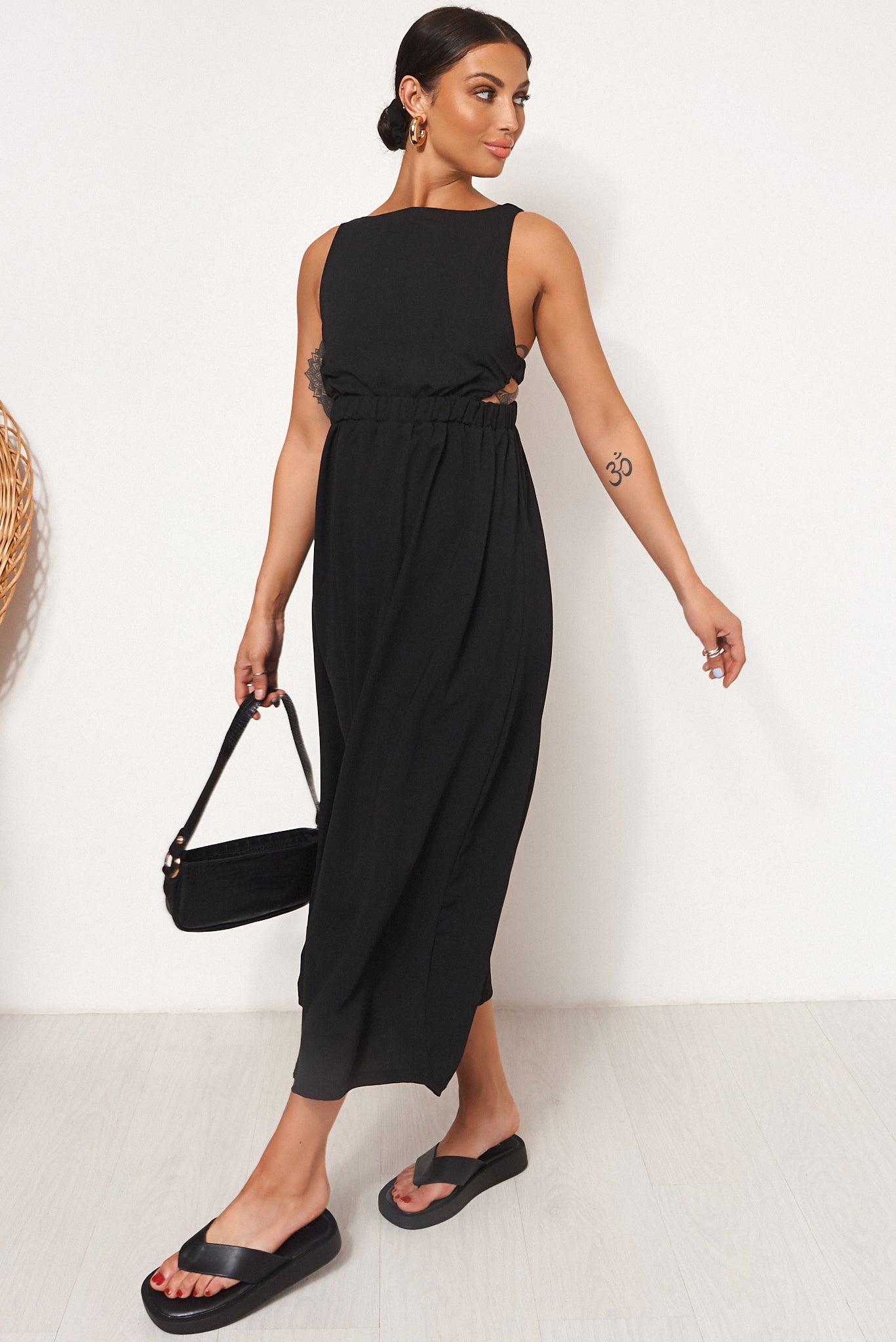 Lori Black Strap Back Midi Dress