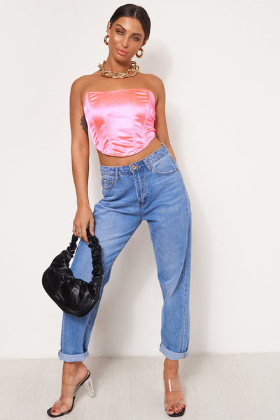 Neon Pink Satin Corset Top