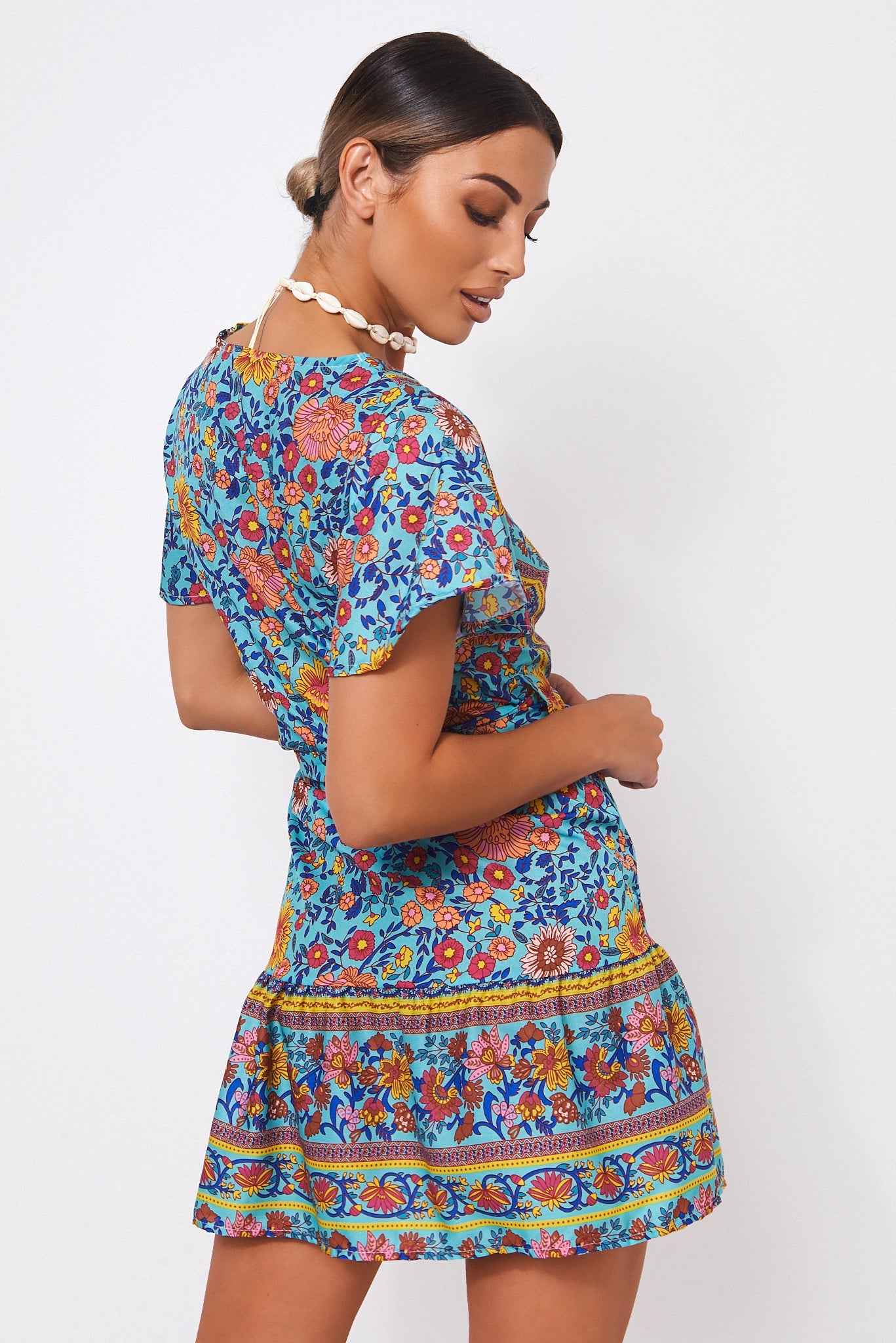 Tiki Turquoise Floral Wrap Dress