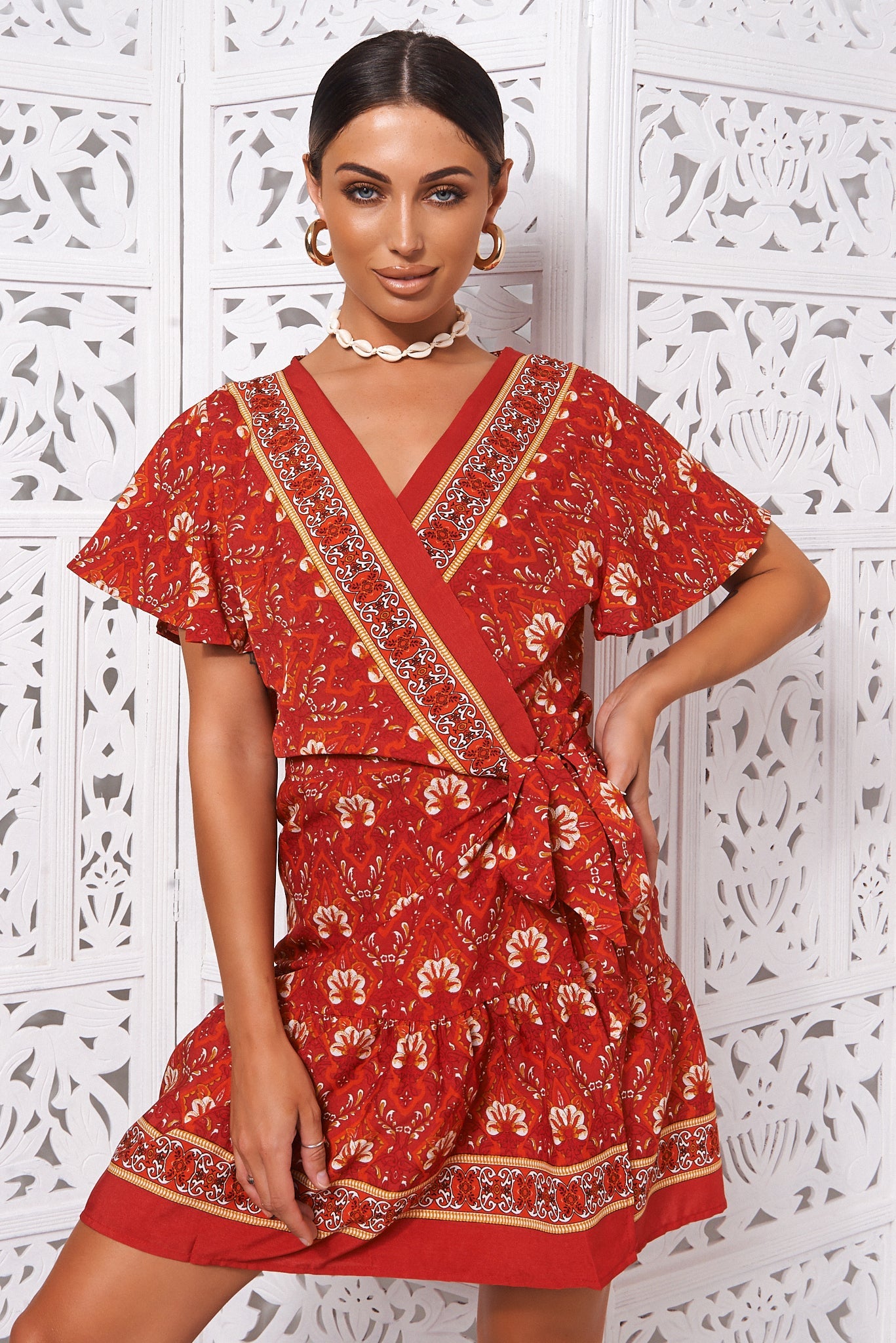 Rimini Red Floral Wrap Dress