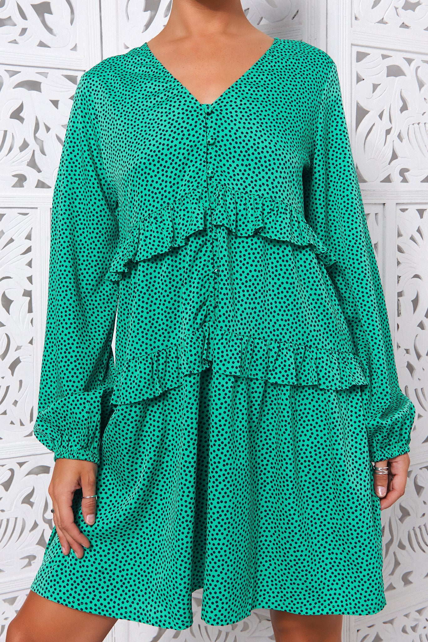 Green Polka Dot Smock Dress