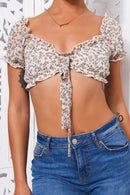 Beige Floral Bardot Crop Top