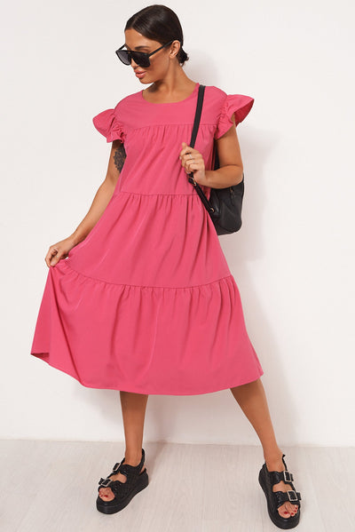 Luca Pink Midi Smock Dress