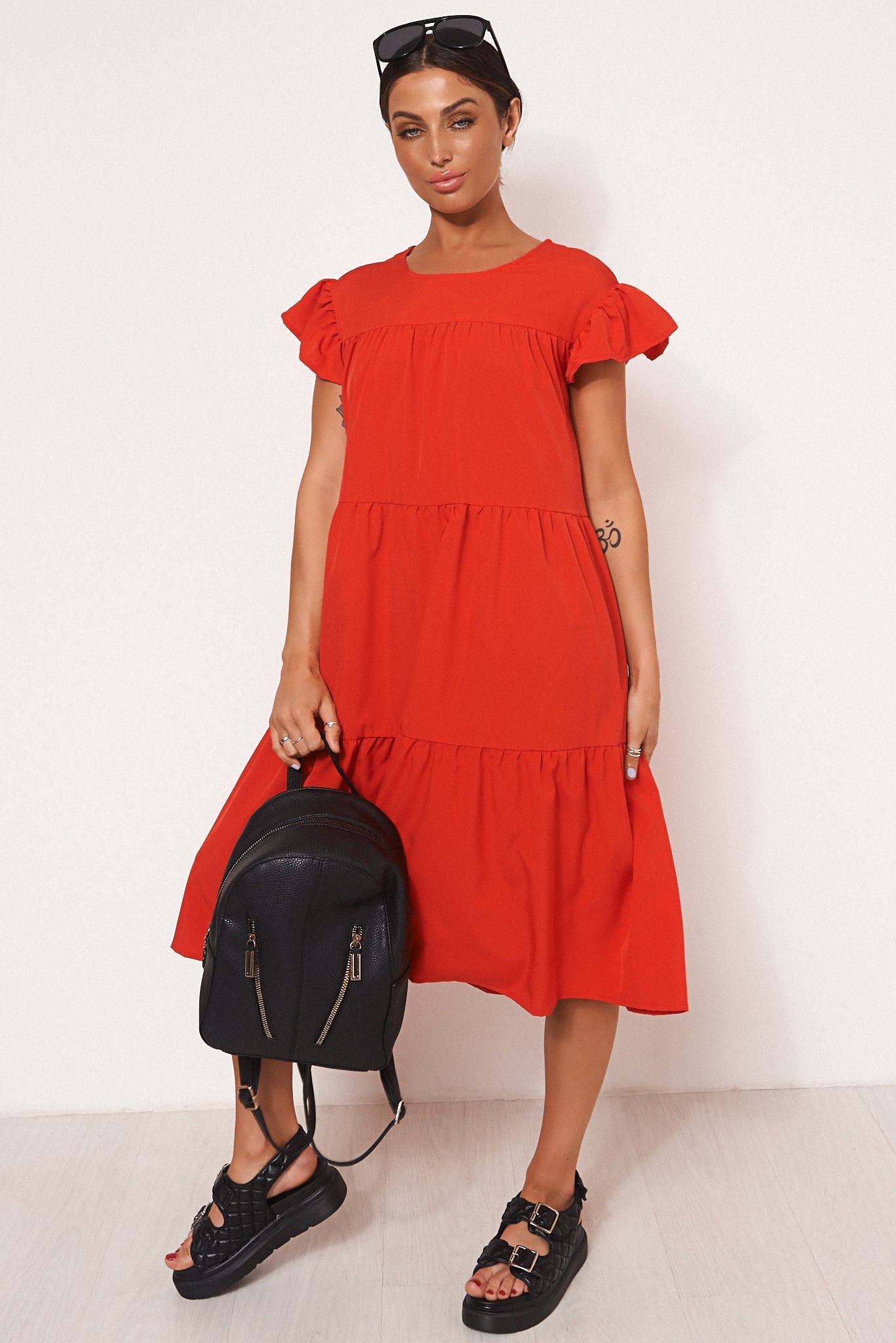 Luca Red Midi Smock Dress