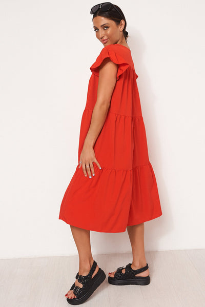 Luca Red Midi Smock Dress