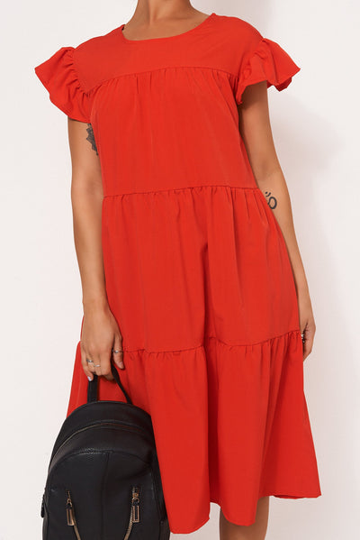 Luca Red Midi Smock Dress