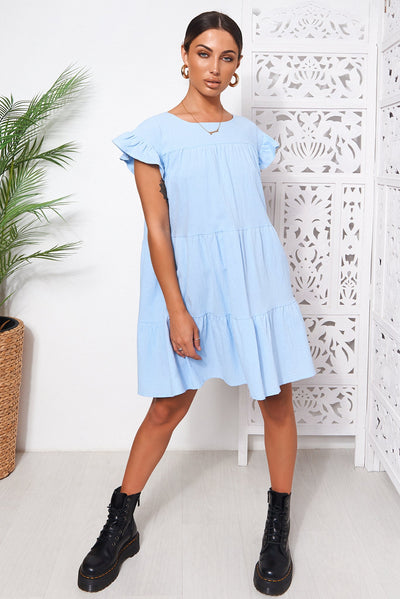 Monet Blue Frill Smock Dress