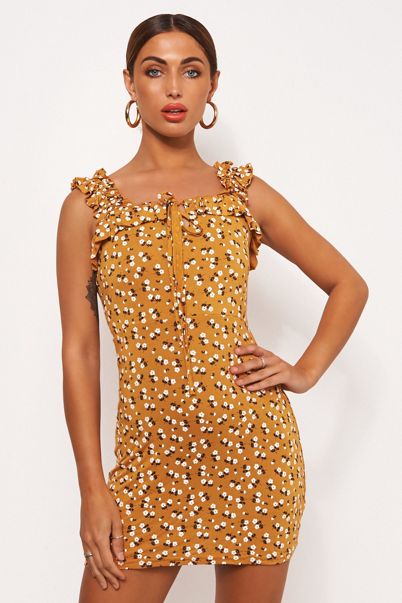 Gia Mustard Floral Ditsy Print Mini Dress