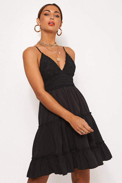 Mica Black Crochet Dress