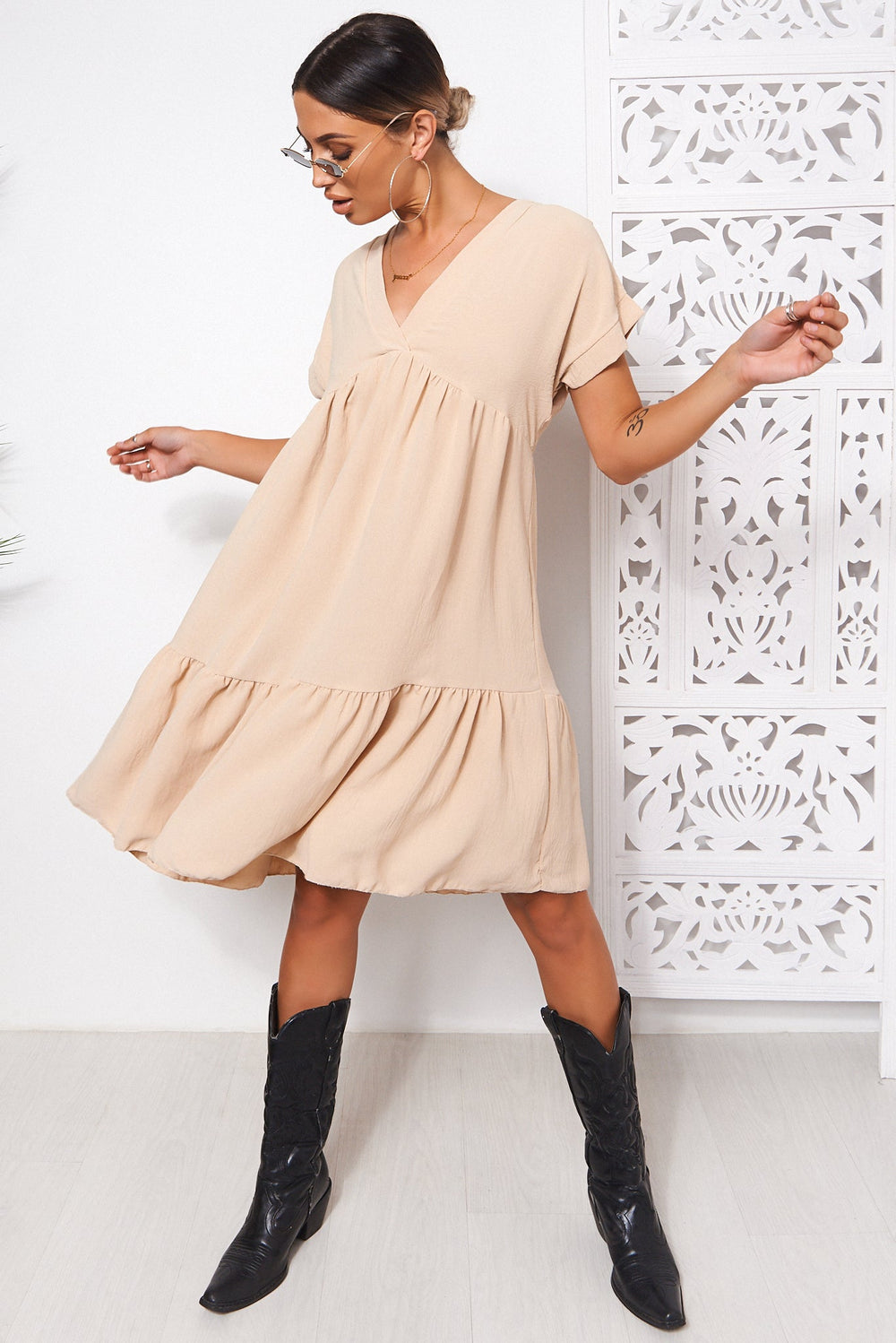 Samia Beige Smock Dress