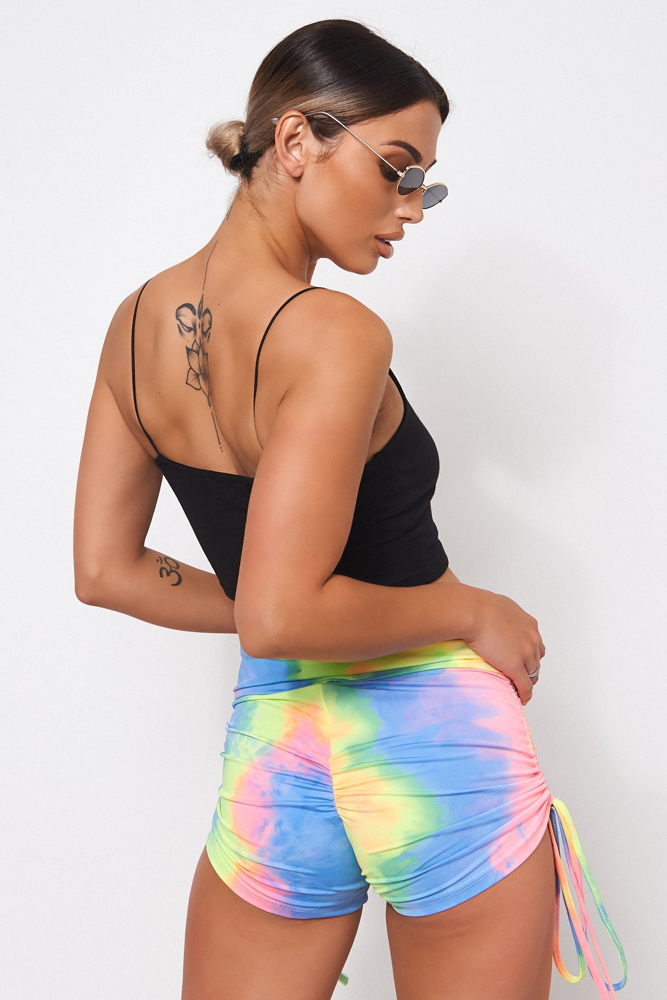 Rainbow Tie Dye Ruched Shorts