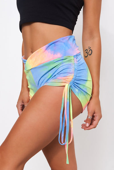 Rainbow Tie Dye Ruched Shorts