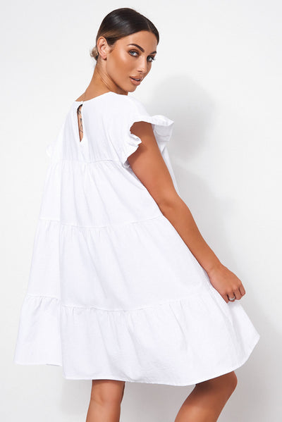 Monet White Frill Smock Dress