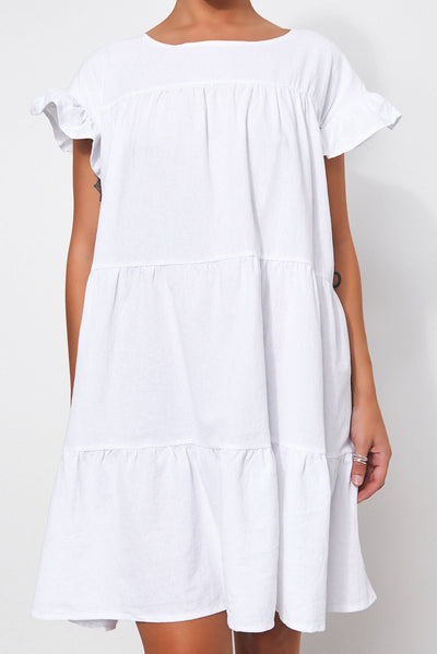 Monet White Frill Smock Dress