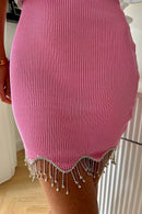 Mica Pink Ribbed Diamanté Dress